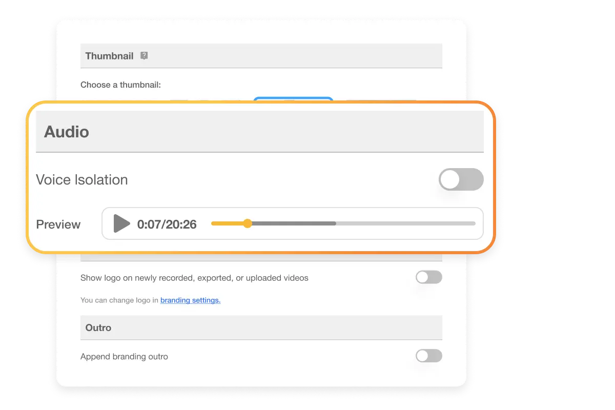AI Noise Reduction for cleaning up existing video footage, offering background noise suppression options for improved audio quality.